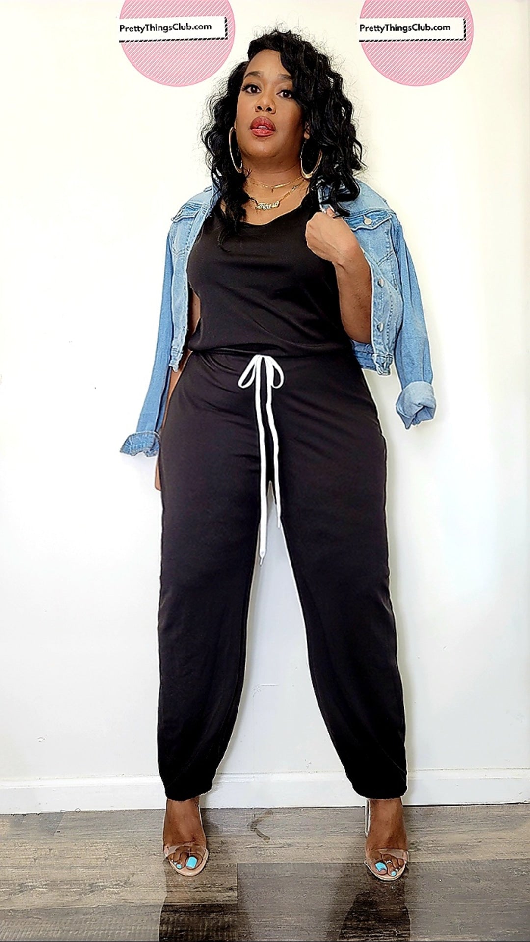 R&B- Jumpsuit with elastic tie at waist