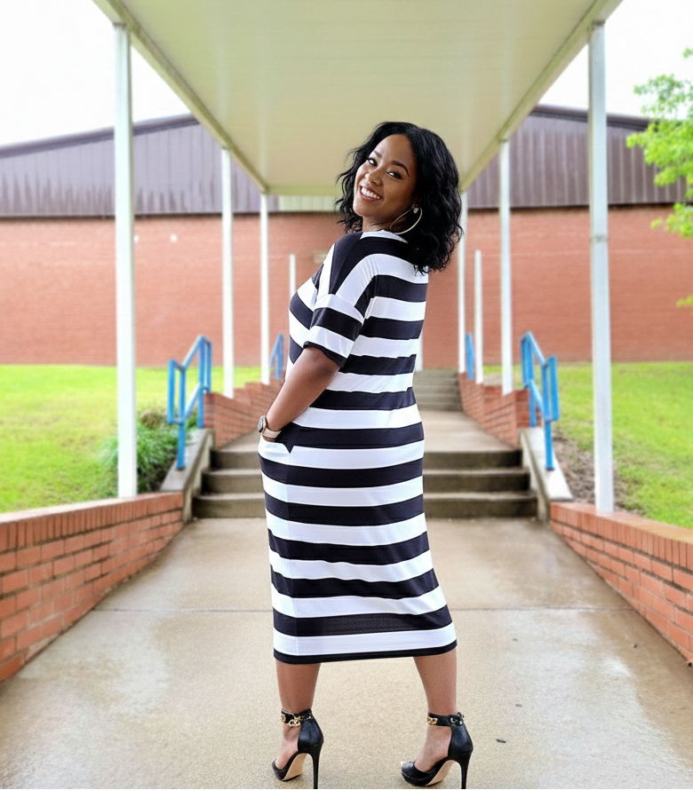 Hypnotize-Striped Midi Dress
