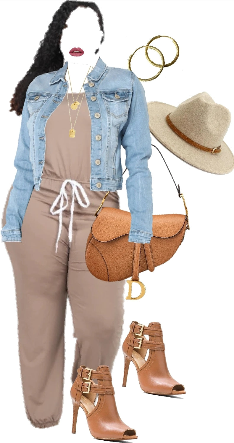 R&B- Jumpsuit with elastic tie at waist