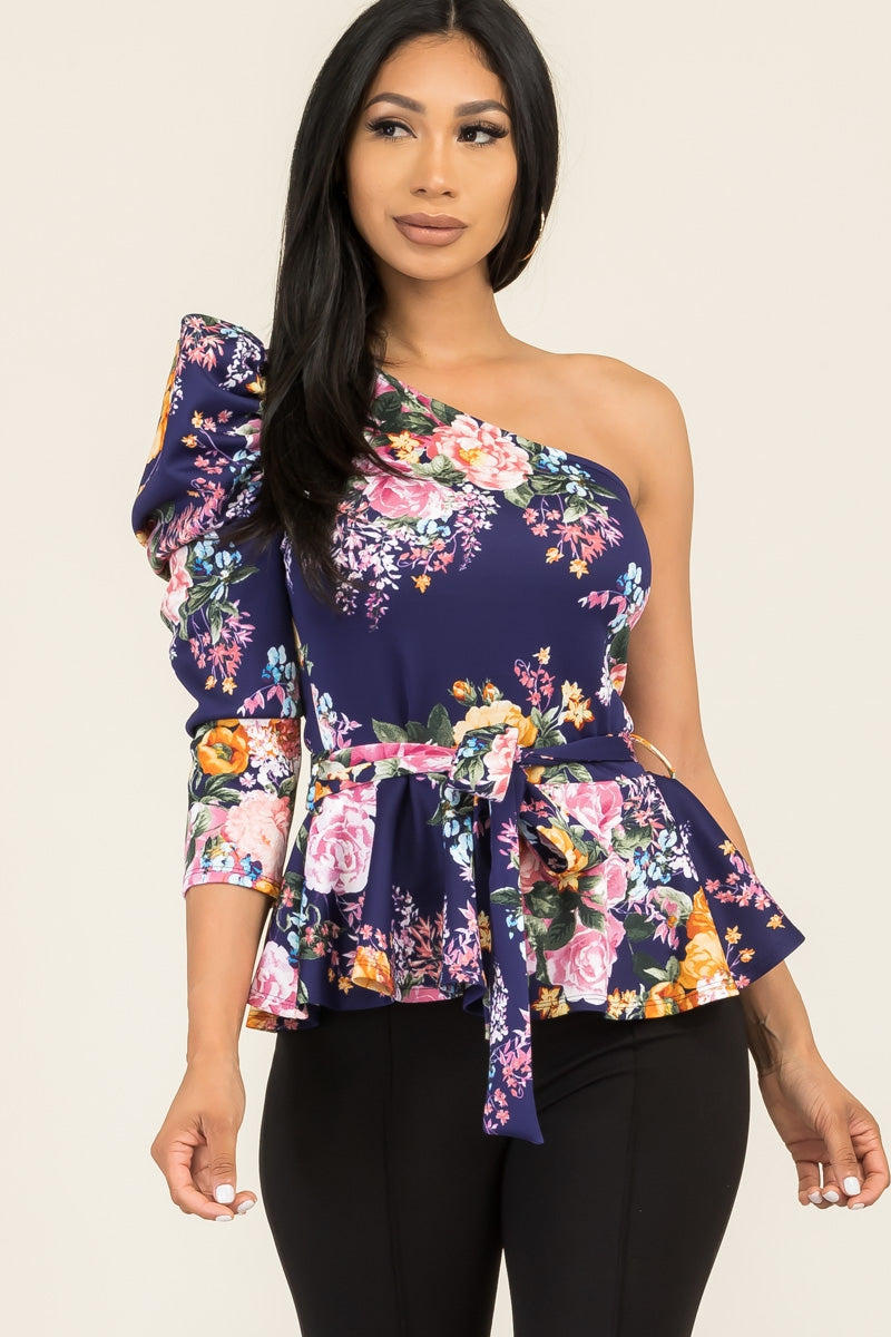 Prissy- One Shoulder Floral Print Top