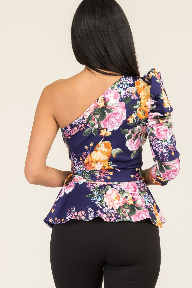 Prissy- One Shoulder Floral Print Top