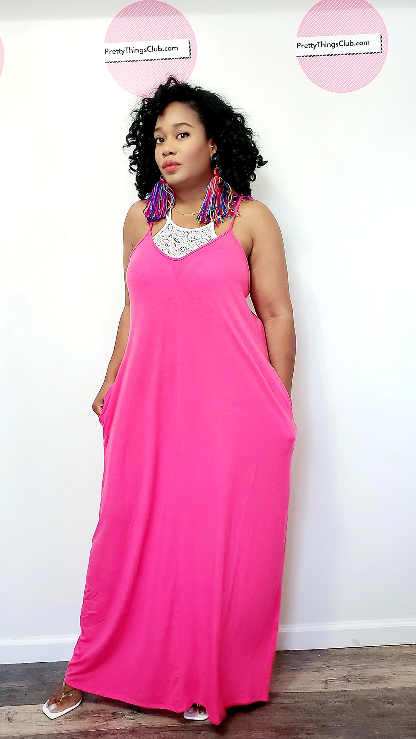 POPSICLE- V-NECK ADJUSTABLE STRAPS MAXI DRESS