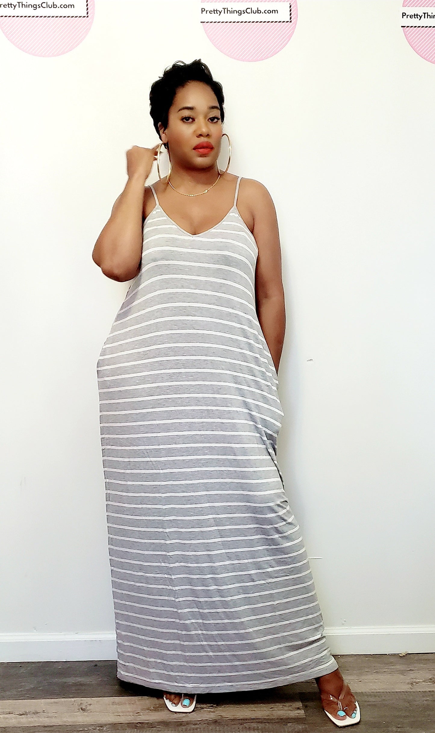 POPSICLE- V-NECK ADJUSTABLE STRAPS MAXI DRESS