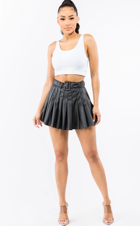 Faux Life- Pleated Faux Leather Skirt
