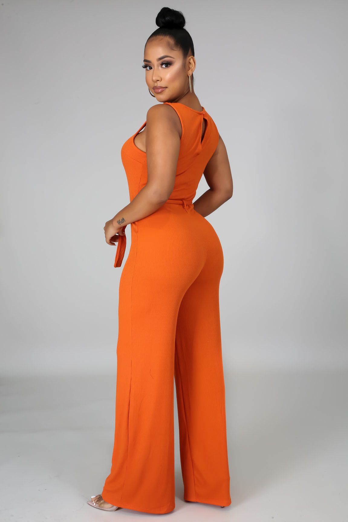 PAYDAY-Ribbed Belted Jumpsuit