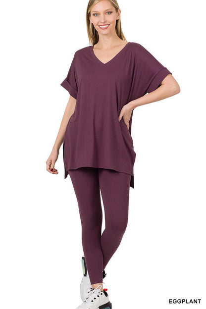 BRUSHED DTY MICROFIBER LOUNGEWEAR SET