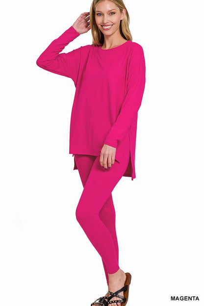 BRUSHED DTY MICROFIBER LOUNGEWEAR SET