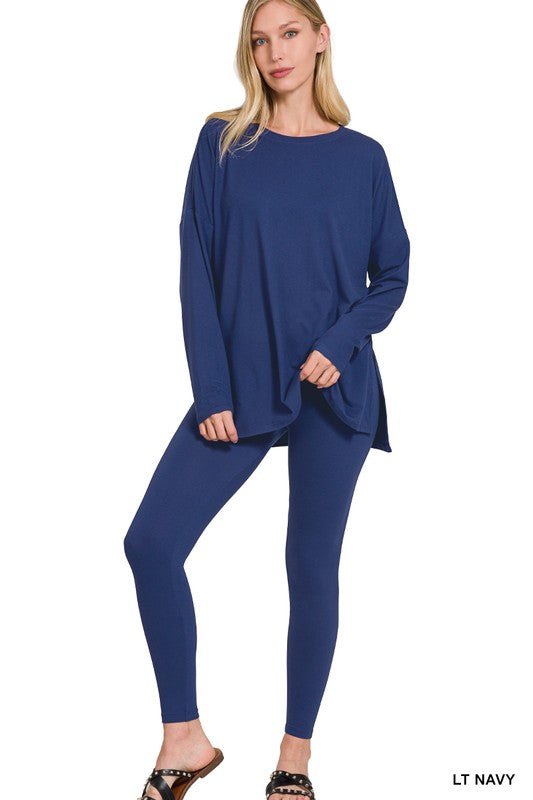 BRUSHED DTY MICROFIBER LOUNGEWEAR SET