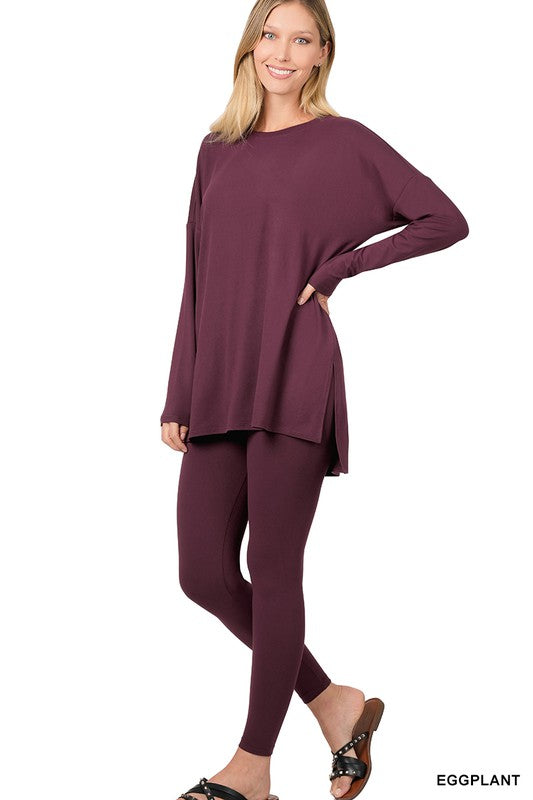 BRUSHED DTY MICROFIBER LOUNGEWEAR SET