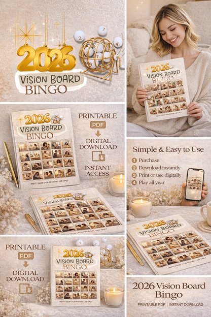 CUSTOM VERSION Pretty Pace™ 2026 Vision Bingo | Digital Vision Board Bingo | Intentional Living Planner | ADHD Printable Goal Setting Game
