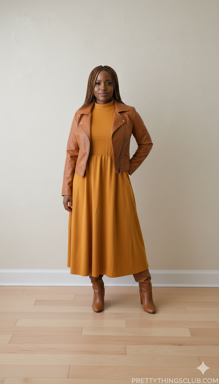 The "Amber Radiance" Mock-Neck Midi (Flatter My Waist Dress)