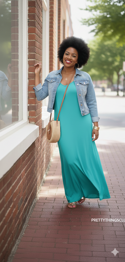 POPSICLE- V-NECK ADJUSTABLE STRAPS MAXI DRESS