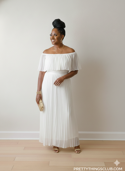 Summer Breeze- Off The Shoulder Pleated Maxi