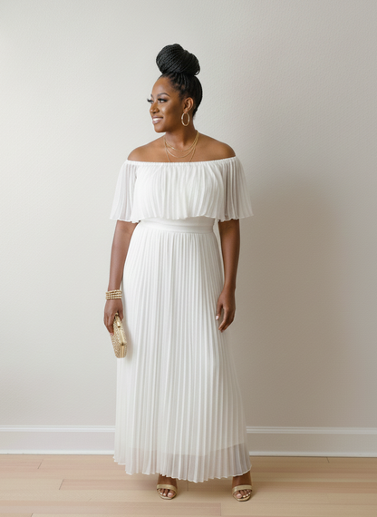 Summer Breeze- Off The Shoulder Pleated Maxi