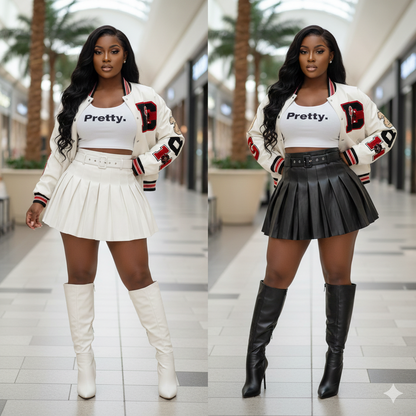 Faux Life- Pleated Faux Leather Skirt