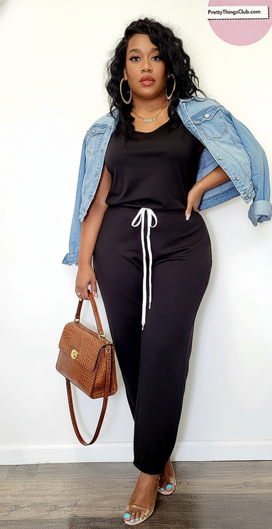 R&B- Jumpsuit with elastic ankle & tie at waist