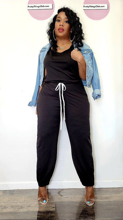R&B- Jumpsuit with elastic tie at waist