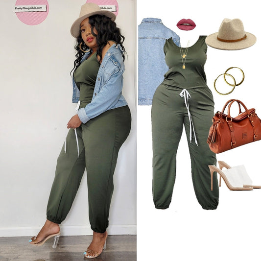 R&B- Jumpsuit with elastic tie at waist