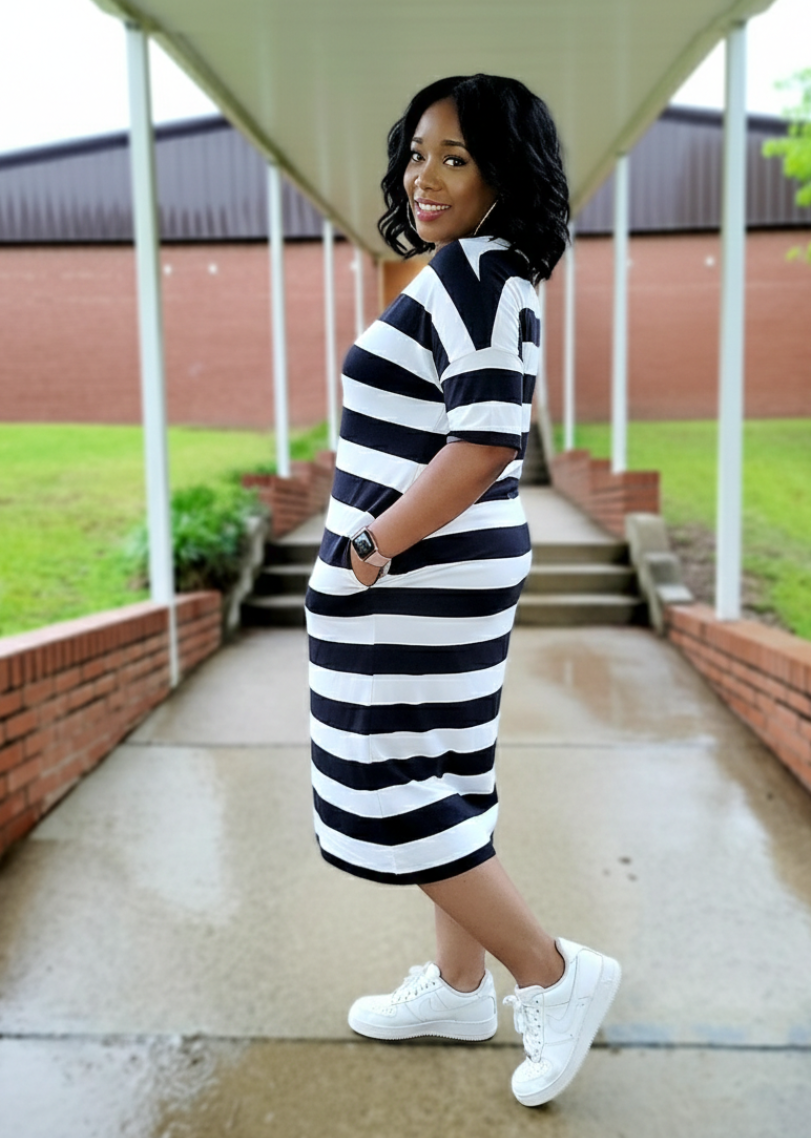 Hypnotize-Striped Midi Dress