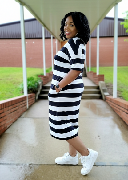 Hypnotize-Striped Midi Dress