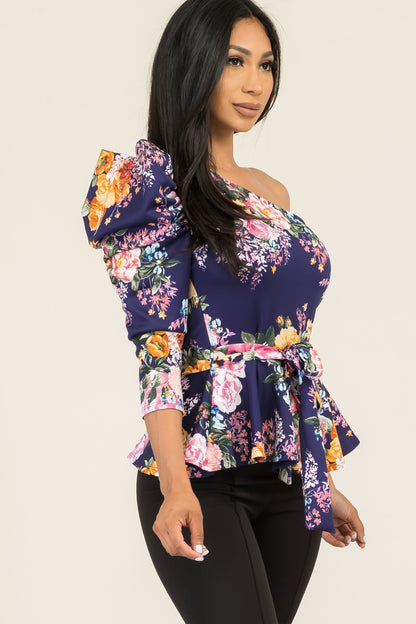 Prissy- One Shoulder Floral Print Top