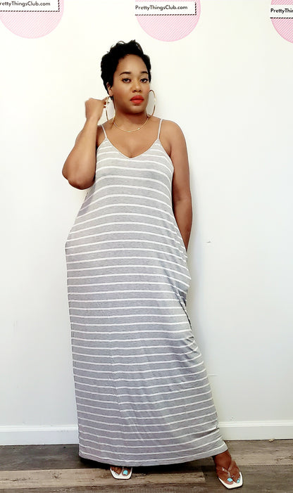 POPSICLE- V-NECK ADJUSTABLE STRAPS MAXI DRESS