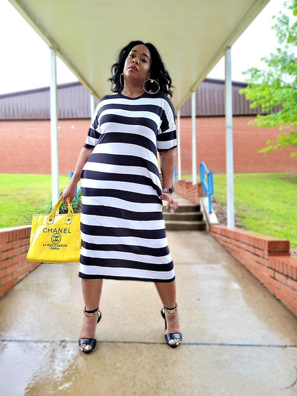 Hypnotize-Striped Midi Dress