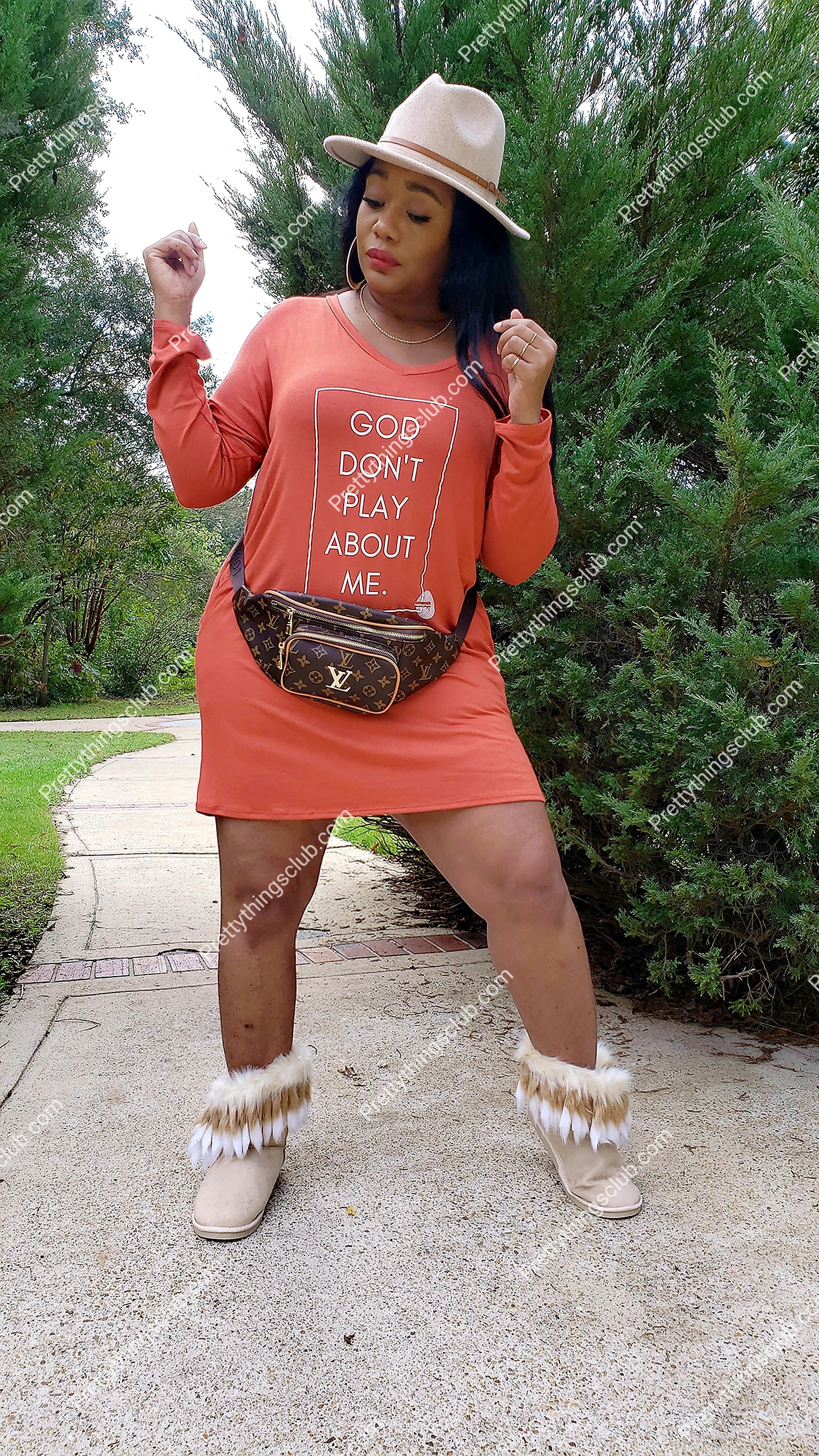 God Don't Play About Me- Long Sleeved T-Shirt Dress