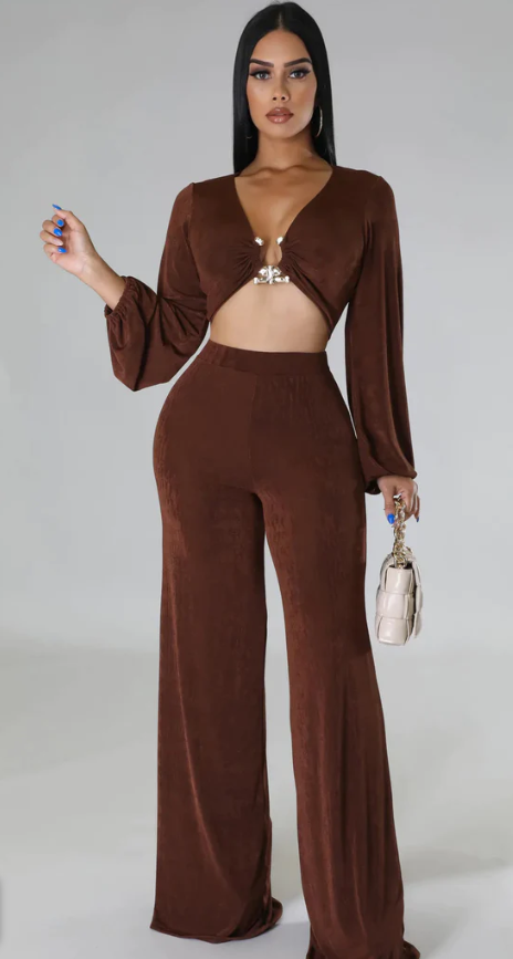 Goddess- Two Piece Crop Top Wide-leg pant set