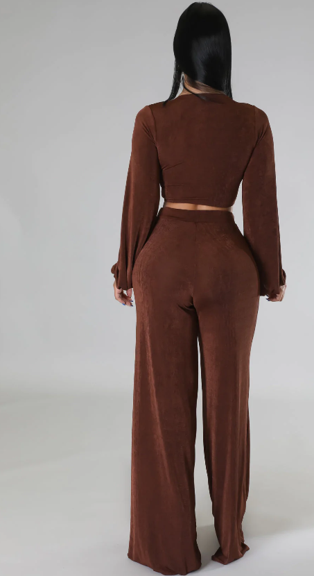Goddess- Two Piece Crop Top Wide-leg pant set