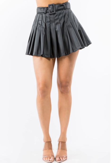 Faux Life- Pleated Faux Leather Skirt