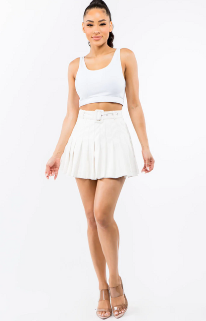 Faux Life- Pleated Faux Leather Skirt